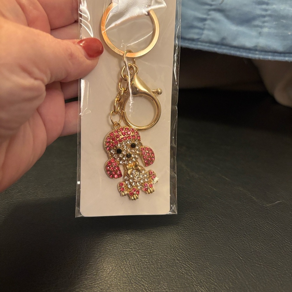 LP Crystal Collection Dog Keychain with Pink and Silver Accents